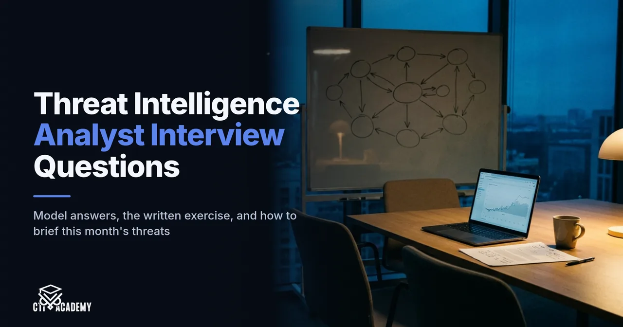 Threat intelligence analyst interview questions: the CTI interview loop from first screen to briefing, with model answers