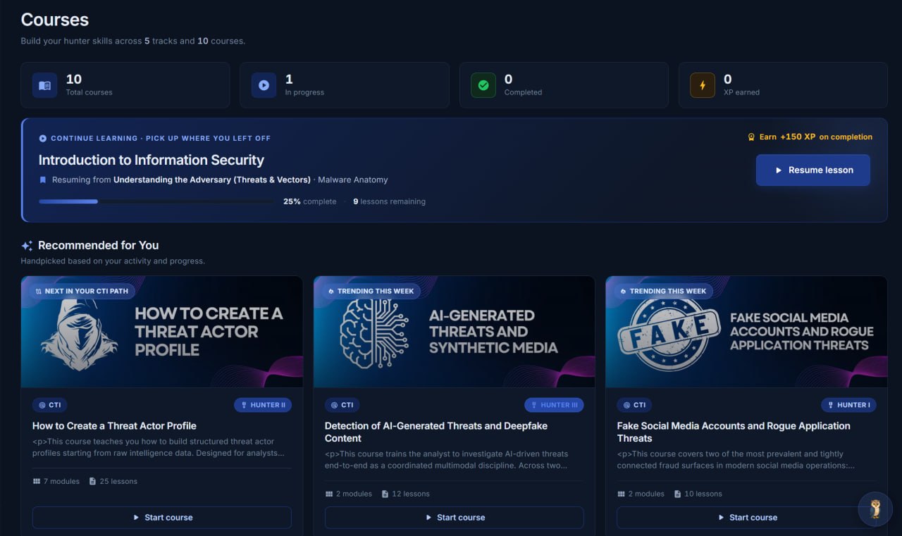 Courses interface