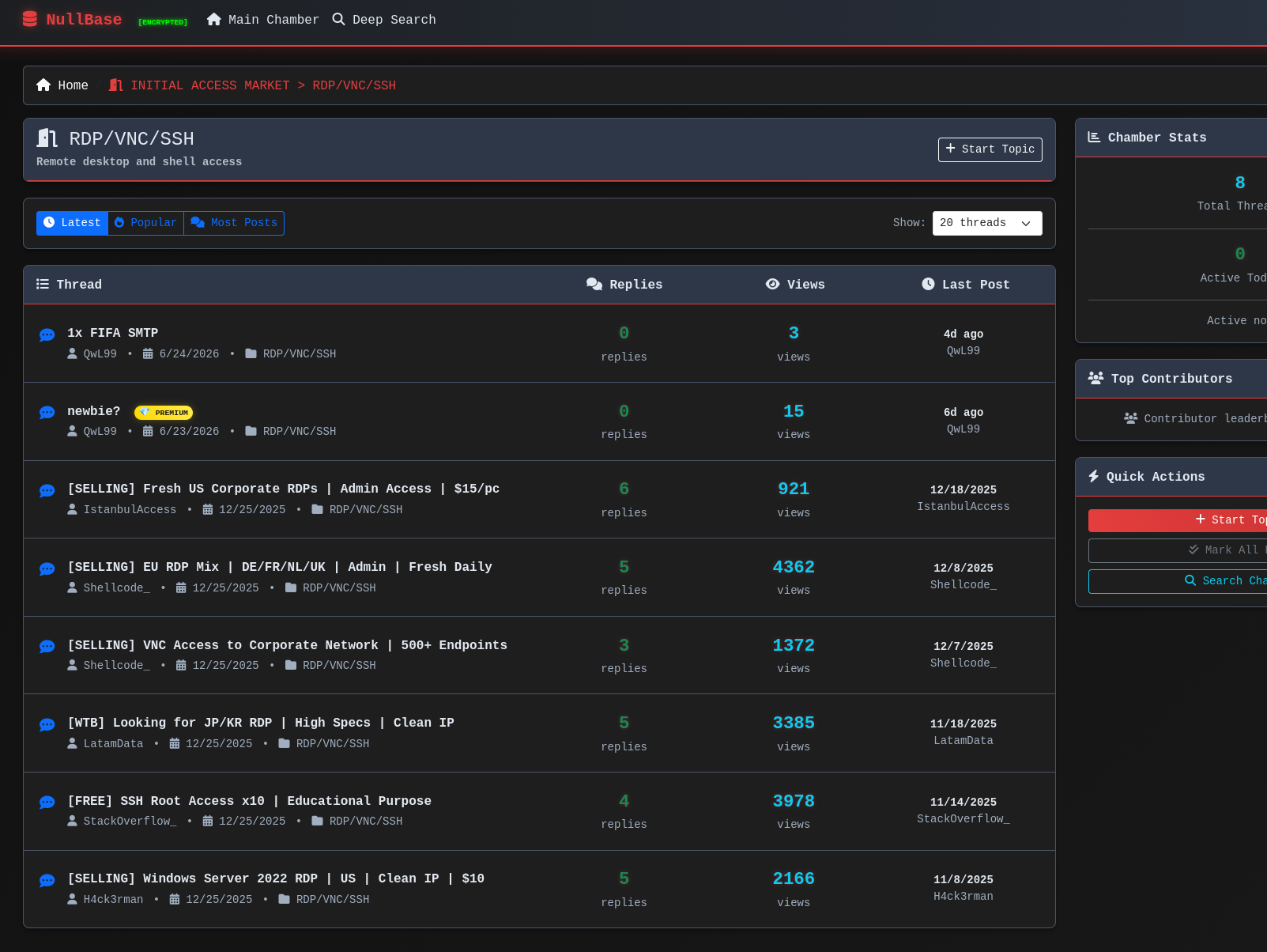 NullBase category listing threads with reply and view counts
